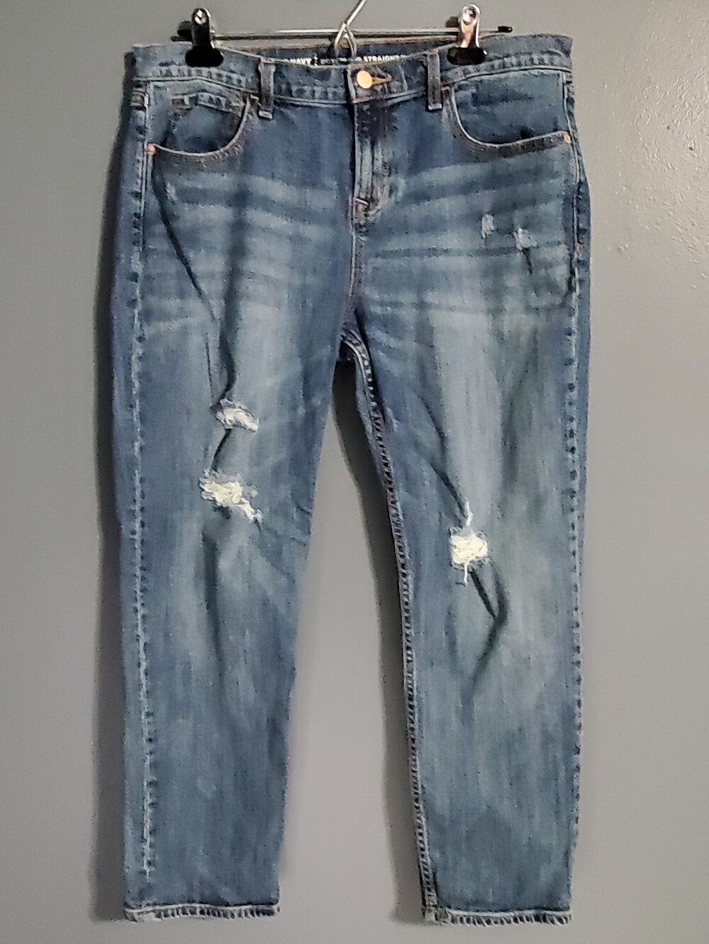 Old Navy Blue Boyfriend Straight Jeans Distressed Women's Size 12